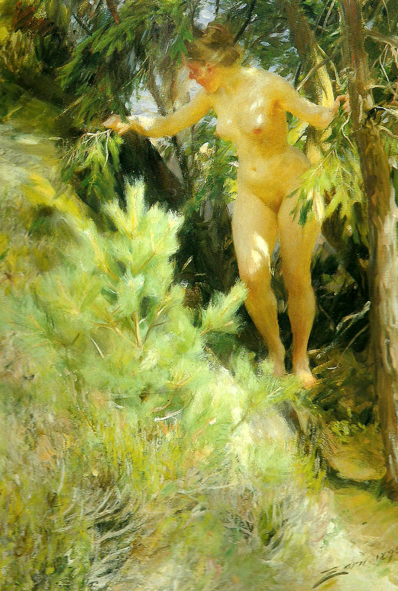 Anders Zorn naken under en gran